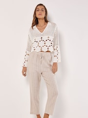 Apricot White Open Collar Floral Crochet Top - Image 1 of 4