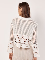 Apricot White Open Collar Floral Crochet Top - Image 4 of 4