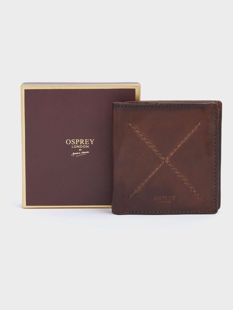 OSPREY LONDON The X Stitch Leather RFID ID Cardholder Brown Wallet - Image 1 of 6