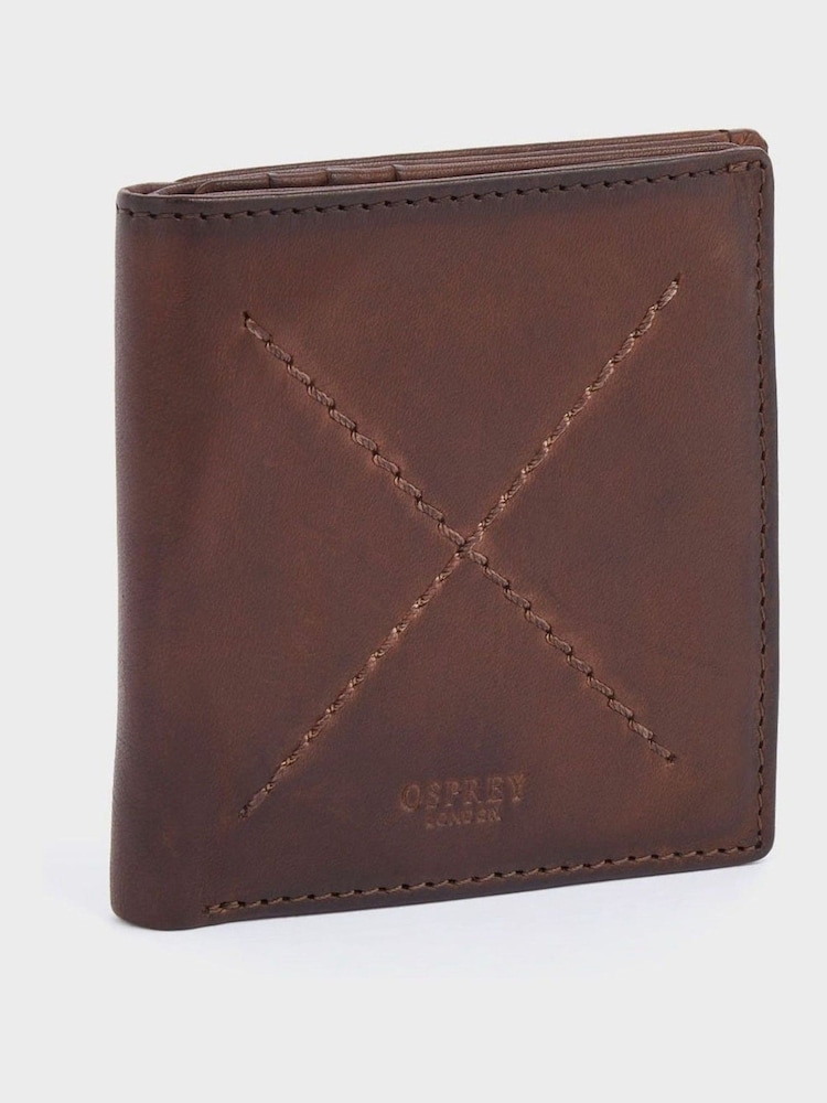 OSPREY LONDON The X Stitch Leather RFID ID Cardholder Brown Wallet - Image 2 of 6
