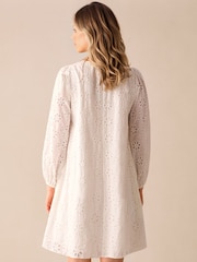 Ro&Zo Cream 100% Cotton Broderie V-Neck Swing Dress - Image 2 of 5