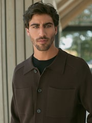 Marrón - Sobrecamisa de punto de algodón 100 % con dos bolsillos de ajuste relajado - Imagen 1 de 9