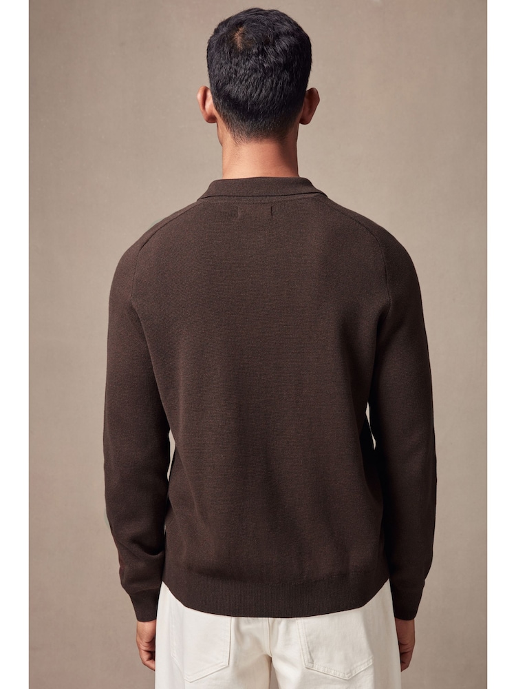 Brown Relaxed Fit 100% Cotton Knit Twin Pocket Shacket - Image 3 of 9