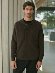 Marrón - Sobrecamisa de punto de algodón 100 % con dos bolsillos de ajuste relajado - Imagen 4 de 9