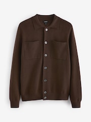 Marrón - Sobrecamisa de punto de algodón 100 % con dos bolsillos de ajuste relajado - Imagen 7 de 9