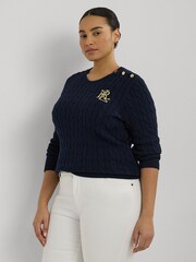 Lauren Ralph Lauren Curve Montiva Cable Knit Logo 100% Cotton Jumper - Image 1 of 9