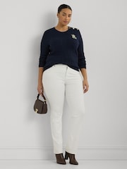 Lauren Ralph Lauren Curve Montiva Cable Knit Logo 100% Cotton Jumper - Image 3 of 9
