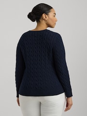 Lauren Ralph Lauren Curve Montiva Cable Knit Logo 100% Cotton Jumper - Image 4 of 9