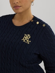 Lauren Ralph Lauren Curve Montiva Cable Knit Logo 100% Cotton Jumper - Image 5 of 9