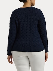 Lauren Ralph Lauren Curve Montiva Cable Knit Logo 100% Cotton Jumper - Image 6 of 9