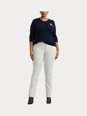 Lauren Ralph Lauren Curve Montiva Cable Knit Logo 100% Cotton Jumper - Image 8 of 9