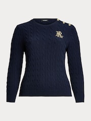 Lauren Ralph Lauren Curve Montiva Cable Knit Logo 100% Cotton Jumper - Image 9 of 9