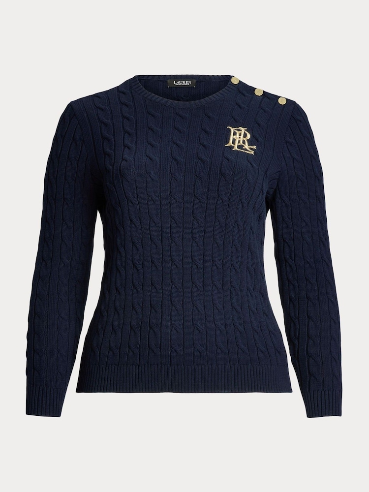 Lauren Ralph Lauren Curve Montiva Cable Knit Logo 100% Cotton Jumper - Image 9 of 9