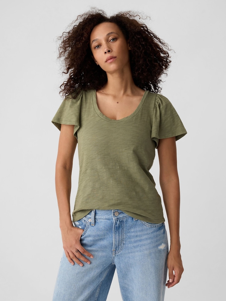 Gap Green Cotton Flutter Short Sleeve T-Shirt - Image 1 of 5 Gap Green Cotton Flutter Short Sleeve T-Shirt - Image 1 of 5