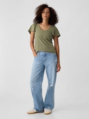Gap Green Cotton Flutter Short Sleeve T-Shirt - Image 3 of 5