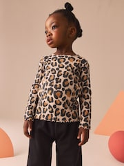 Animal Leopard Print T-Shirt Cotton Rich Long Sleeve Rib T-Shirt (3mths-7yrs) - Image 1 of 8