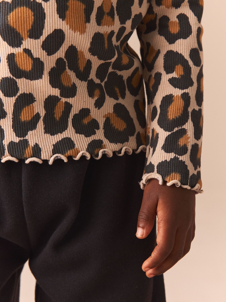 Animal Leopard Print T-Shirt Cotton Rich Long Sleeve Rib T-Shirt (3mths-7yrs) - Image 5 of 8