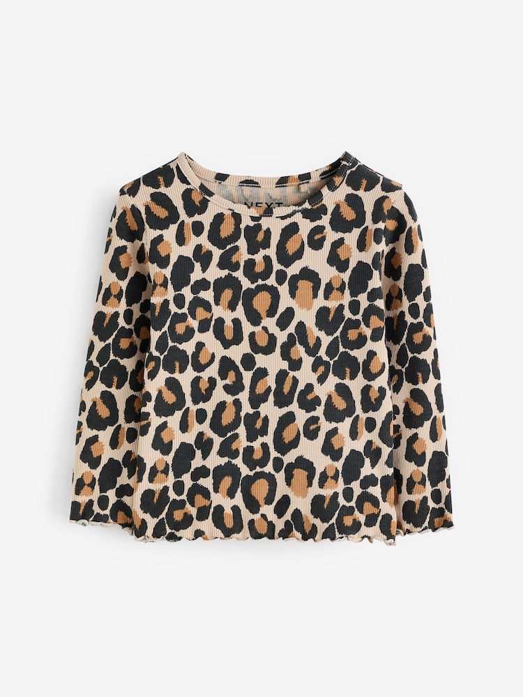 Animal Leopard Print T-Shirt Cotton Rich Long Sleeve Rib T-Shirt (3mths-7yrs) - Image 6 of 8