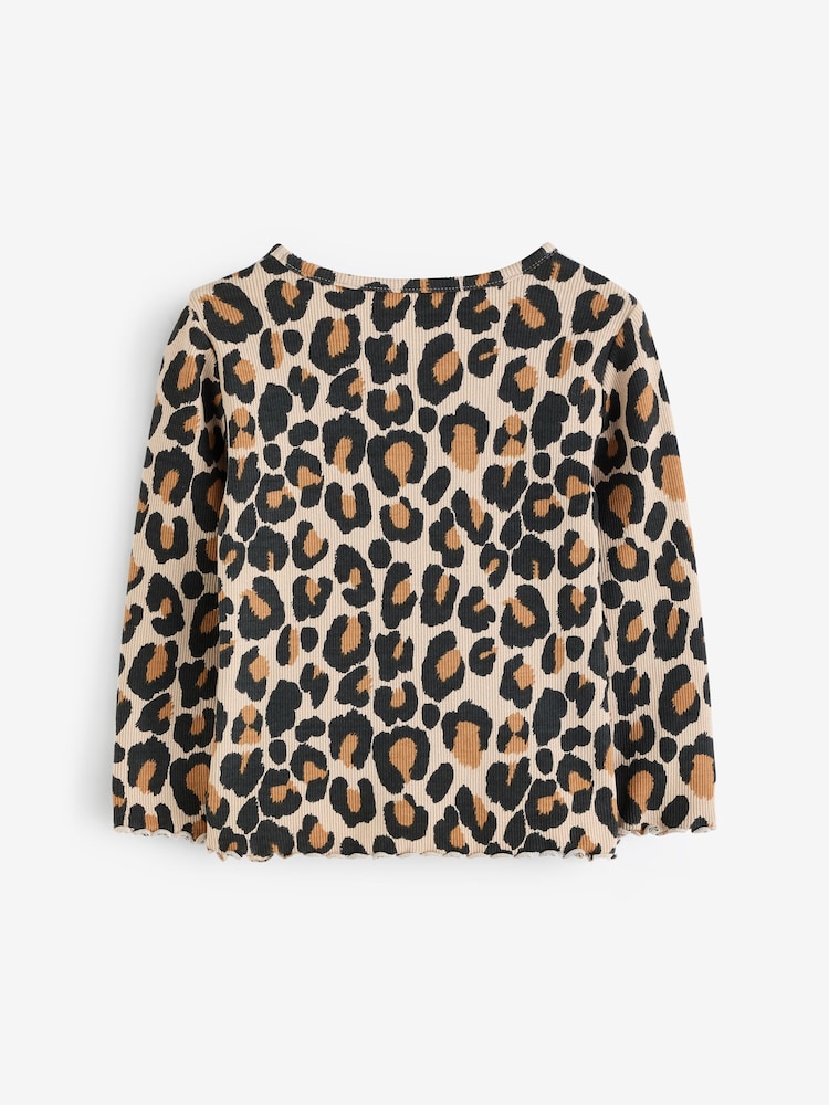 Animal Leopard Print T-Shirt Cotton Rich Long Sleeve Rib T-Shirt (3mths-7yrs) - Image 7 of 8