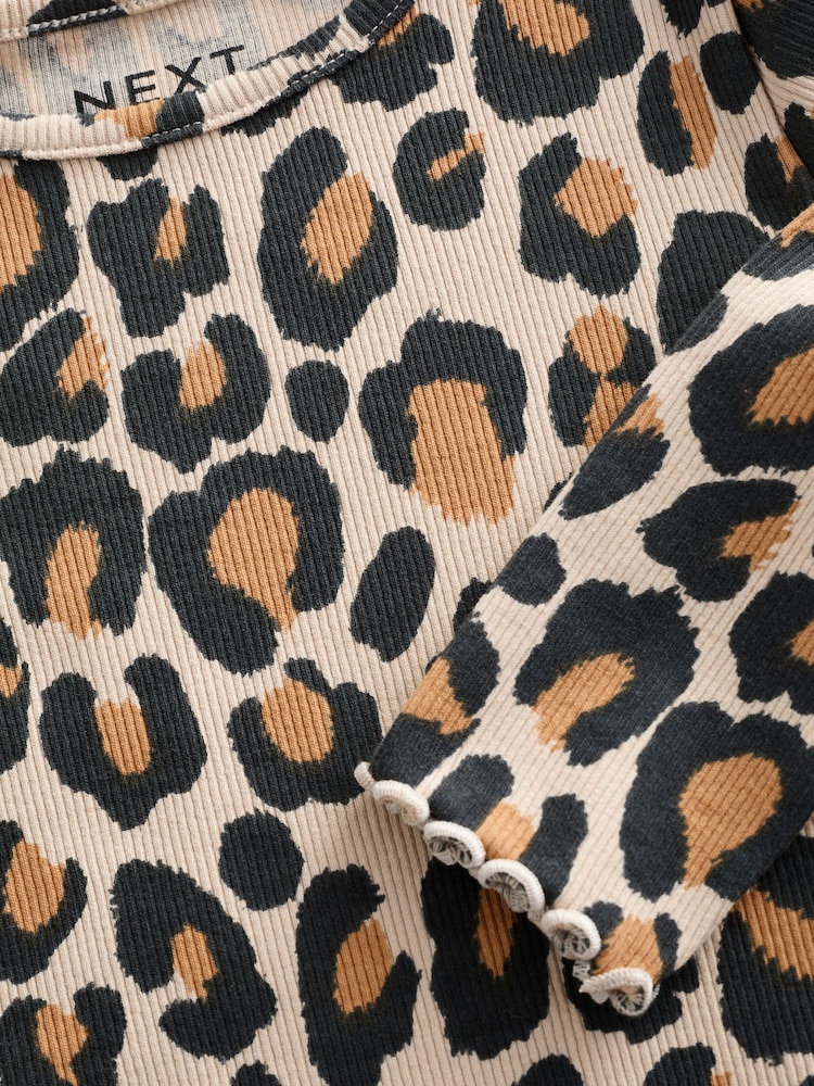 Animal Leopard Print T-Shirt Cotton Rich Long Sleeve Rib T-Shirt (3mths-7yrs) - Image 8 of 8