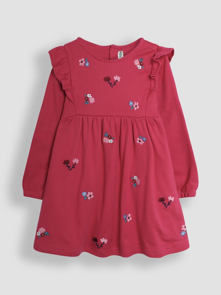 JoJo Maman Bébé Berry Floral Embroidered Frill Dress - Image 1 of 3