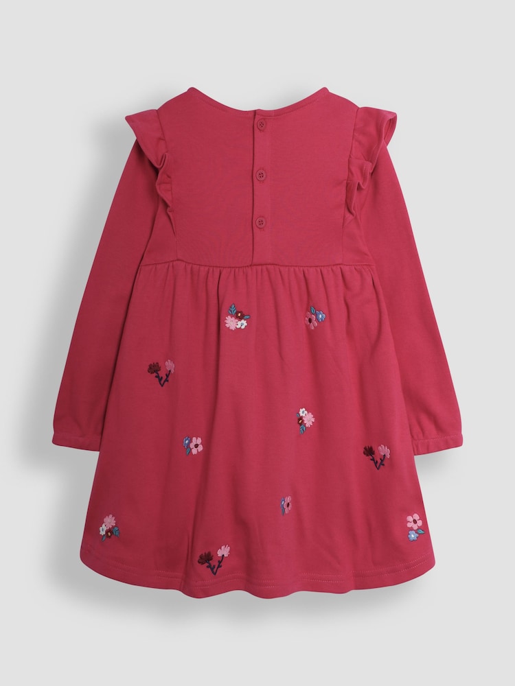 JoJo Maman Bébé Berry Floral Embroidered Frill Dress - Image 2 of 3