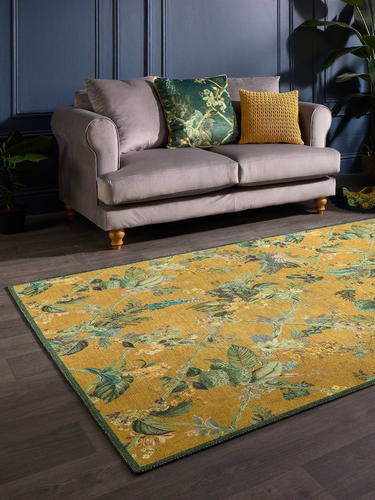 Laurence Llewelyn-Bowen Yellow Cotswold Fantasia Washable Flat Weave Rug - Image 2 of 6 Laurence Llewelyn-Bowen Yellow Cotswold Fantasia Washable Flat Weave Rug - Image 2 of 6