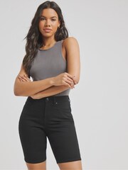 Simply Be Black 24/7 Denim Knee Shorts - Image 1 of 4