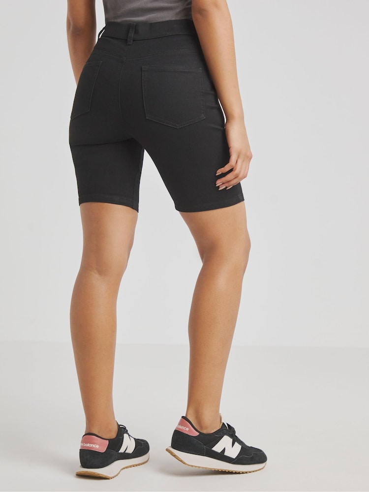 Simply Be Black 24/7 Denim Knee Shorts - Image 2 of 4