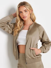 PixieGirl Petite Brown Satin Bomber Jacket - Image 1 of 4