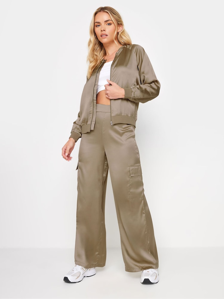 PixieGirl Petite Brown Satin Bomber Jacket - Image 2 of 4
