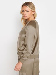PixieGirl Petite Brown Satin Bomber Jacket - Image 3 of 4
