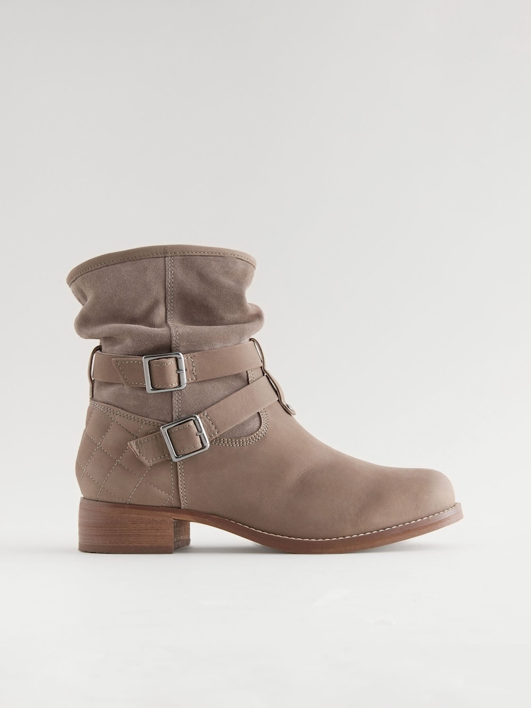 Brązowy - Skórzane botki Forever Comfort® z marszczoną cholewką - Image 4 of 8
