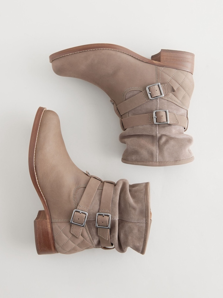 Brązowy - Skórzane botki Forever Comfort® z marszczoną cholewką - Image 6 of 8