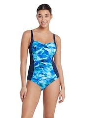 Zoggs Blue Ruched Front Swimsuit With Foam Cup Support And Adjustable Straps - Image 1 of 6