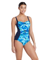 Zoggs Blue Ruched Front Swimsuit With Foam Cup Support And Adjustable Straps - Image 3 of 6