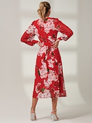 Jolie Moi Red Rayla Wrap Front Mesh Midi Dress - Image 2 of 6