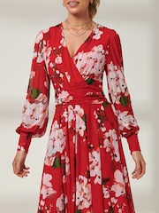 Jolie Moi Red Rayla Wrap Front Mesh Midi Dress - Image 3 of 6