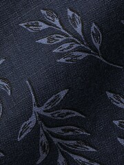 Charles Tyrwhitt Blue Marl Slim Fit Print Short Sleeve Pure 100% Linen Shirt - Image 5 of 5