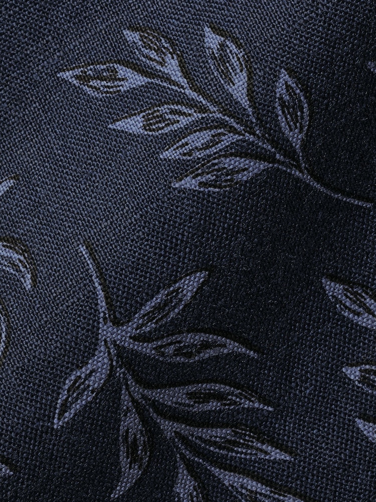 Charles Tyrwhitt Blue Marl Slim Fit Print Short Sleeve Pure 100% Linen Shirt - Image 5 of 5