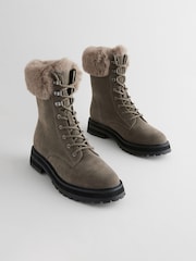 Grey Forever Comfort® Faux Fur Collared Lace-Up Boots - Image 2 of 7