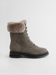 Grey Forever Comfort® Faux Fur Collared Lace-Up Boots - Image 3 of 7