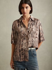 Reiss Neutral Maya Snake Print Shirt - Image 1 of 5
