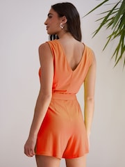 Threadbare Orange Jersey Sleeveless Belted Playsuit - Image 2 of 4