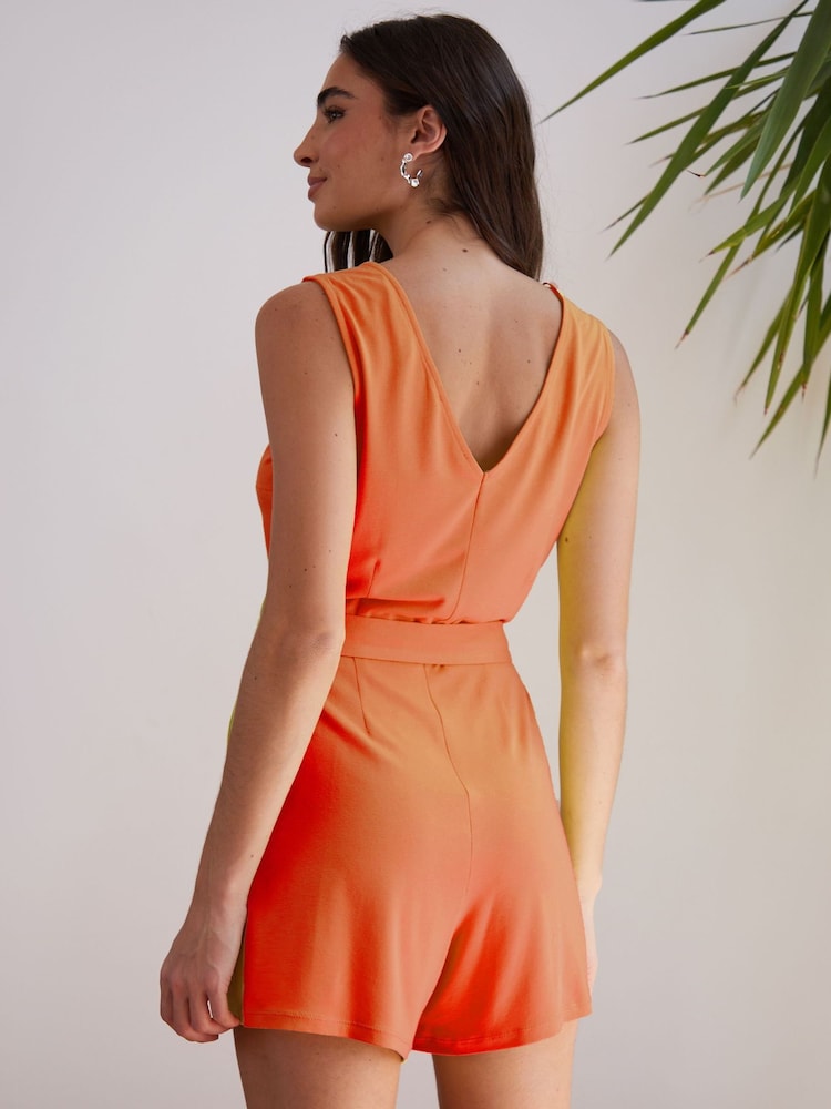 Threadbare Orange Jersey Sleeveless Belted Playsuit - Image 2 of 4