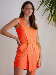 Threadbare Orange Jersey Sleeveless Belted Playsuit - Image 3 of 4