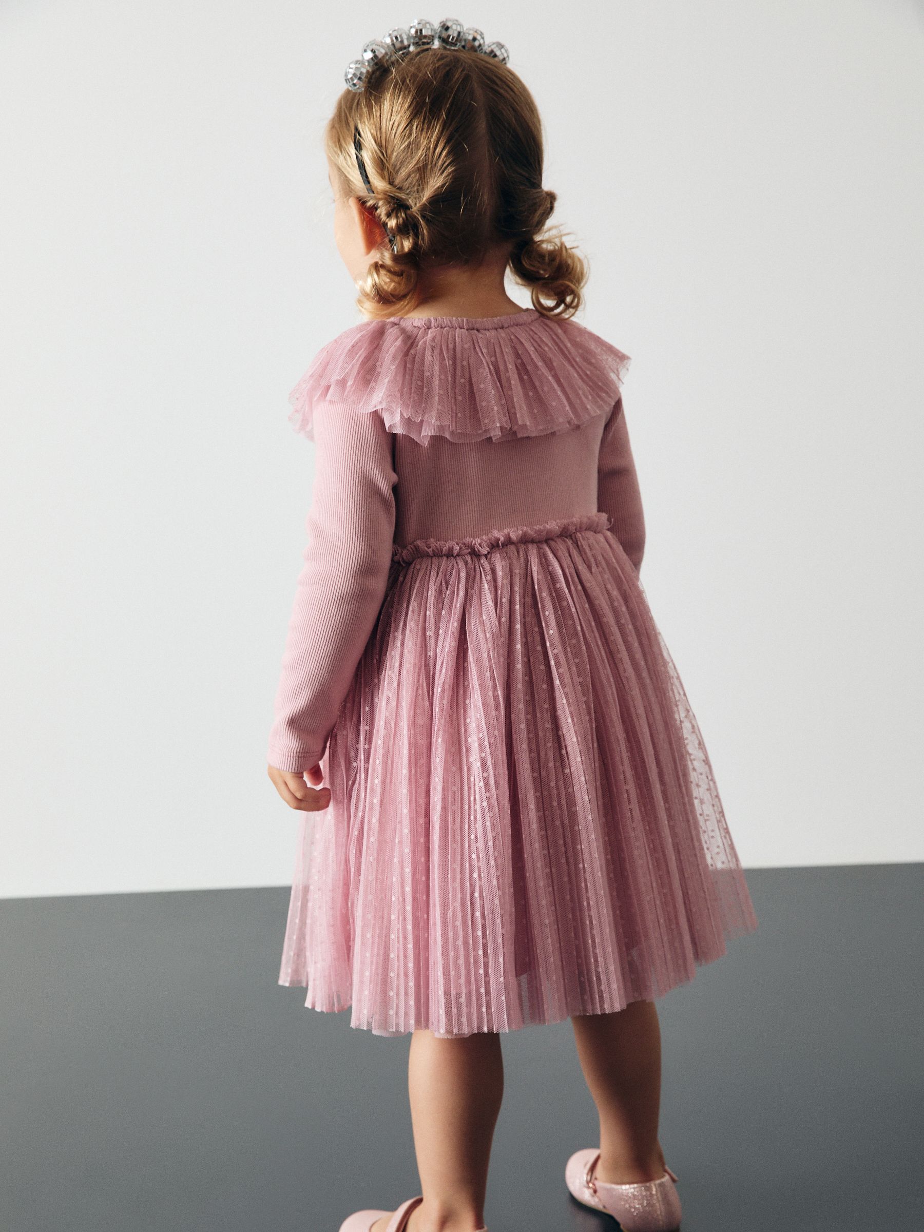 Next：日本 ピンク - 長袖メッシュワンピース（3カ月～7 歳