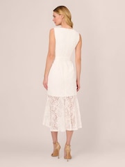 Adrianna Papell Lace Midi Flounce White Dress - Image 2 of 7