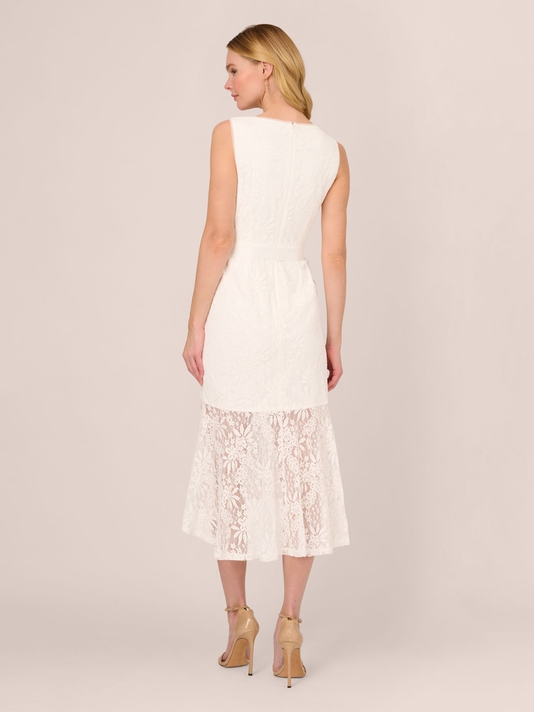 Adrianna Papell Lace Midi Flounce White Dress - Image 2 of 7