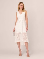 Adrianna Papell Lace Midi Flounce White Dress - Image 4 of 7